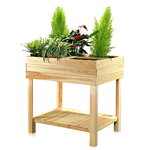 Melko Hochbeet aus Holz – Pflanzkasten für Indoor, Balkon, Terrasse und Garten, Frühbeet mit 4 Fächer, mit Ablage, ideal zum Anpflanzen, 80 x 60 x 80 cm von Melko