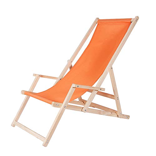 Melko Holz-Liegestuhl mit Armlehne Faltliege Gartenliege Relaxliege Strandstuhl in Orange von Melko