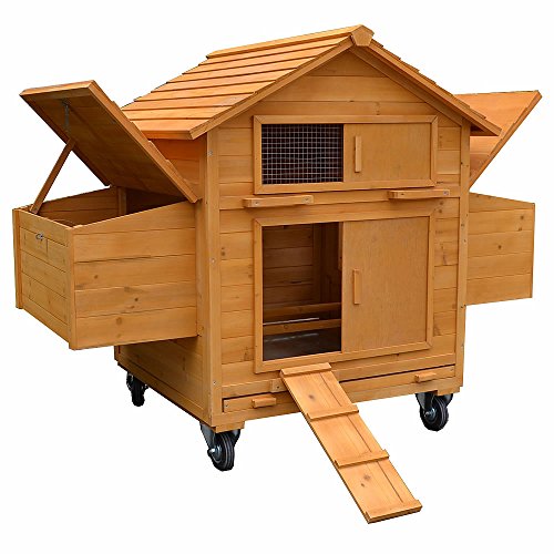 Melko Hühnerhaus für 4 Hühner rollbar 157x90x114cm Hühnerstall aus Holz mit 2 Nistkästen von Melko
