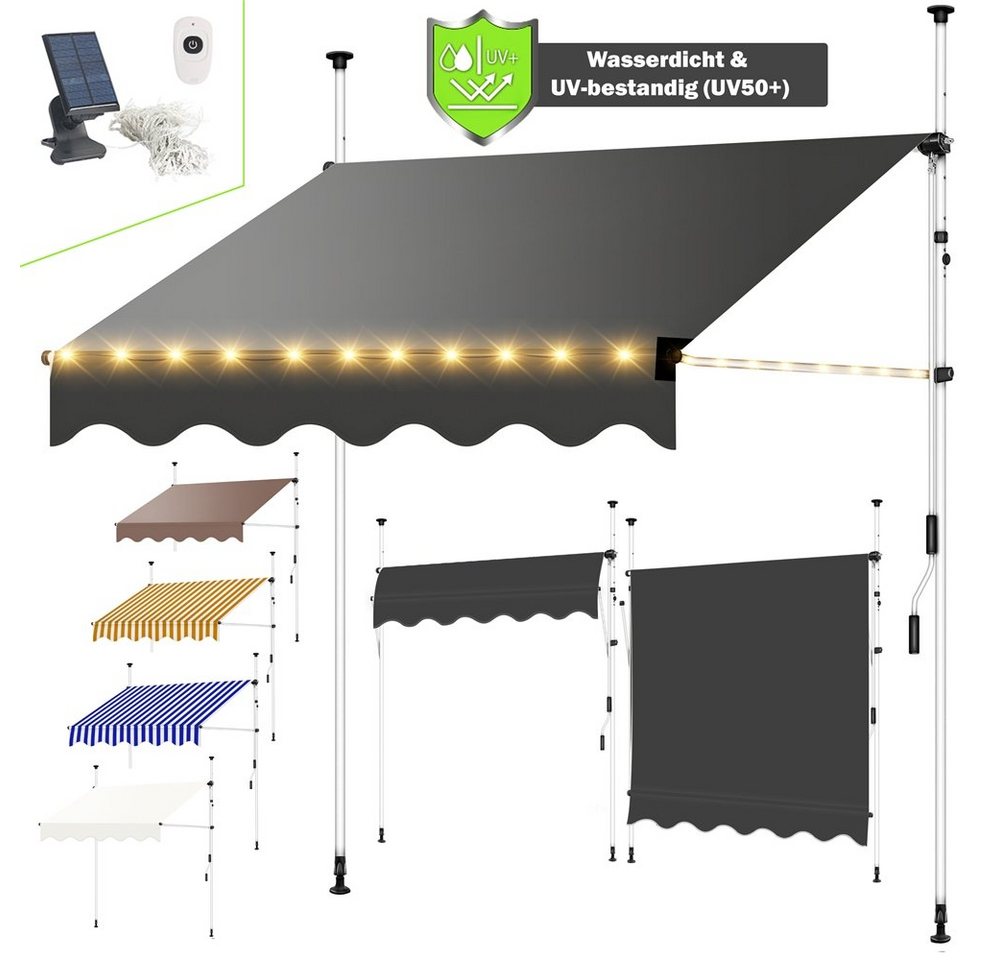 Melko Klemmmarkise Klemmmarkise mit LED Sonnenschutz Markise für Balkon Fenstermarkise (Stück) Gummierter Standfuß für besseren Halt von Melko