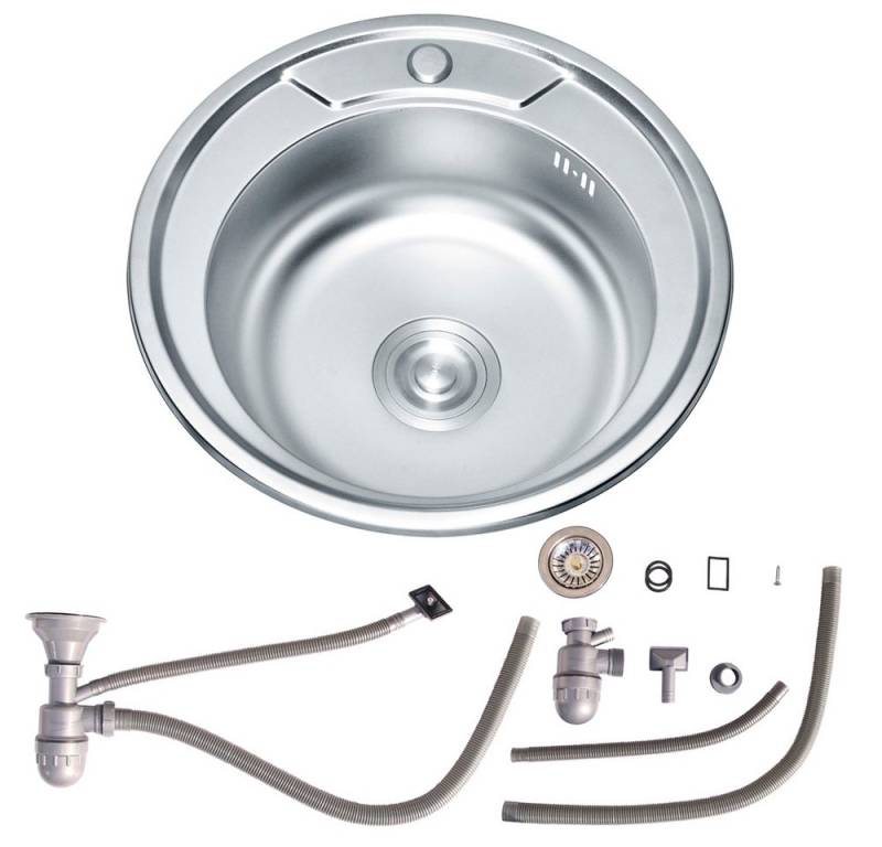 Melko Küchenspüle Spülbecken Küchenspüle 50CM Edelstahl Spüle + Ablage Einbauspülbecken, rund, 49/50 cm, (Set), inkl. Ablaufgarnitur + komplettem Siphon (zur Reinigung abschraubbar) von Melko