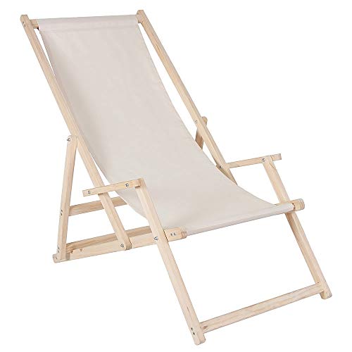 Melko Liegestuhl klappbar Holzliege Klappliege Sonnenliege Klappstuhl Gartenliege Beige von Melko