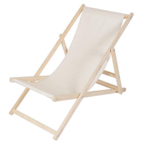 Melko Liegestuhl klappbar Strandstuhl aus Holz Gartenliege Relaxliege Sonnenliege Balkonstuhl Beige von Melko
