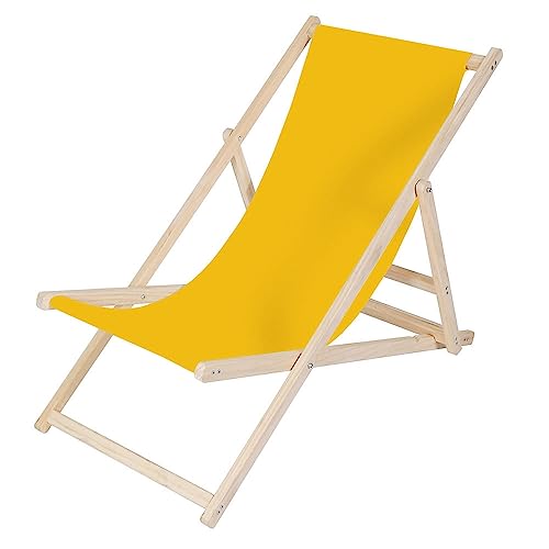 Melko Liegestuhl klappbar Strandstuhl aus Holz Holzliege Garten Faltliege Gelb Gartenliege von Melko