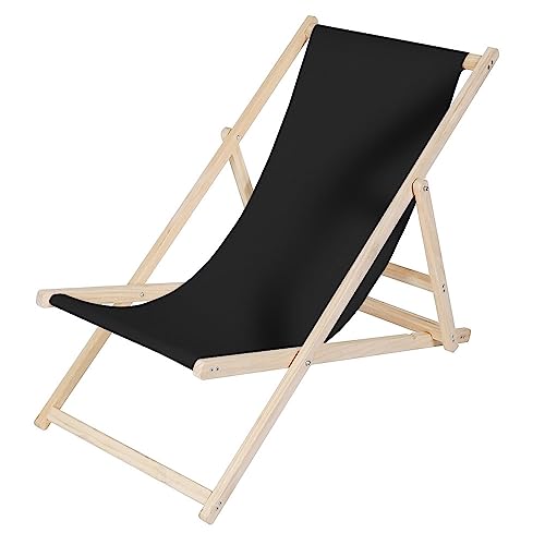 Melko Liegestuhl klappbar Strandstuhl aus Holz Holzliege Garten Faltliege Schwarz Gartenliege von Melko