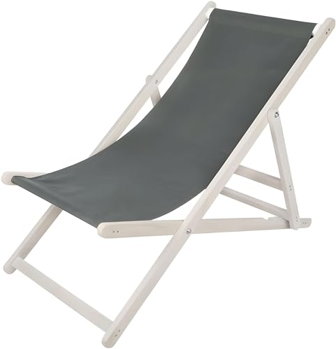 Melko Liegestuhl klappbar Strandstuhl aus Holz Weiß/Anthrazit Holzliege Garten Faltliege Gartenliege von Melko
