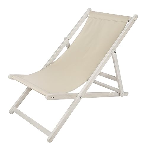 Melko Liegestuhl klappbar Strandstuhl aus Holz Weiß/Beige Holzliege Garten Faltliege Gartenliege von Melko