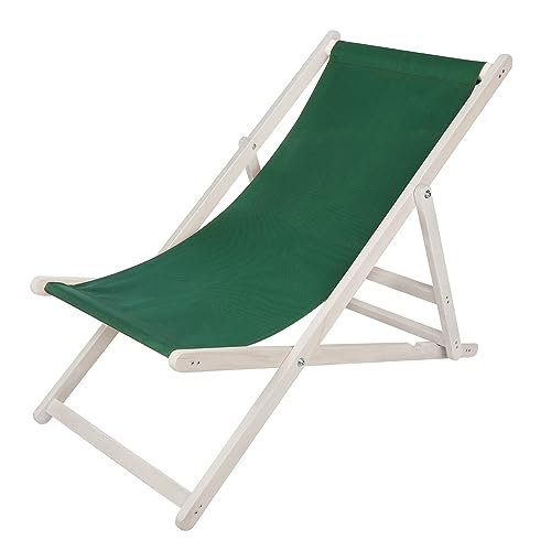 Melko Liegestuhl klappbar Strandstuhl aus Holz Weiß/Grün Holzliege Garten Faltliege Gartenliege von Melko