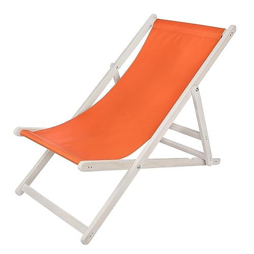 Melko Liegestuhl klappbar Strandstuhl aus Holz Weiß/Orange Holzliege Garten Faltliege Gartenliege von Melko