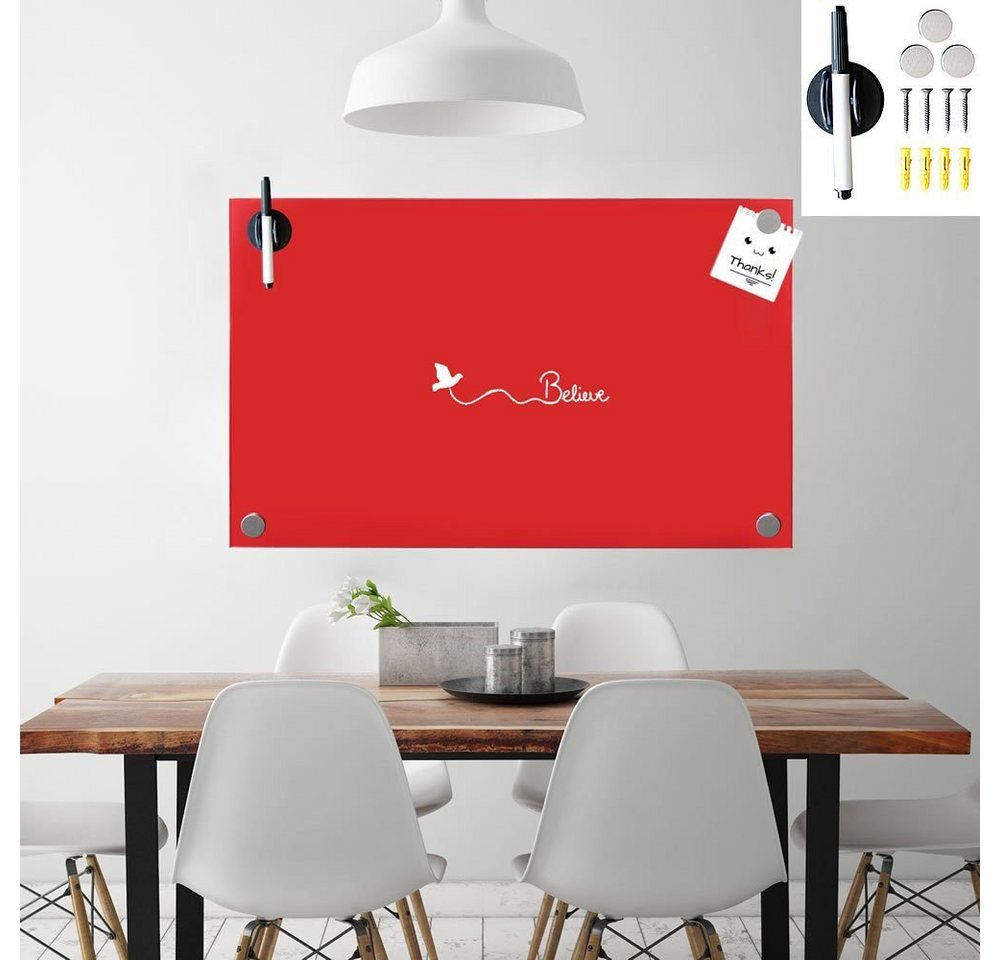 Melko Magnettafel Memoboard Rot Glasmagnettafel Magnetboard Whiteboard Pinnwand, (Set), Sicherheitsglas von Melko