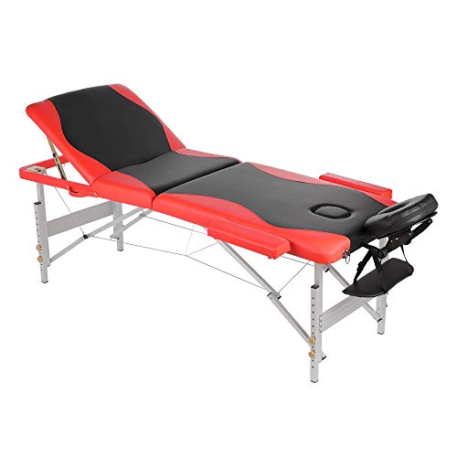 Melko Mobile Massageliege Aluminium Massagetisch klappbar Massagebank 3 Zonen Massagebett Schwarz/Rot von Melko