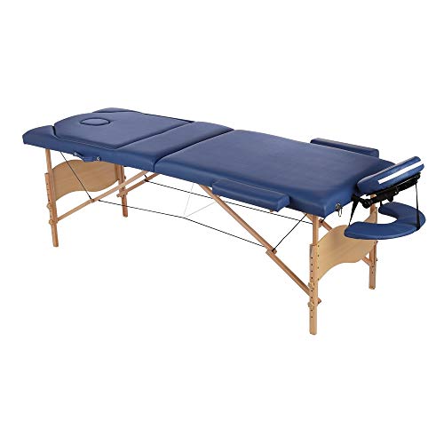 Melko Mobile Massageliege klappbar höhenverstellbar Therapieliege Massagetisch Holz Massagebank Massagebett Blau von Melko