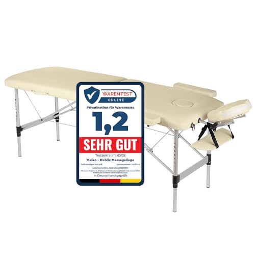 Melko Mobile Massageliege klappbar höhenverstellbar Therapieliege Massagetisch Massagebank Massagebett Creme von Melko