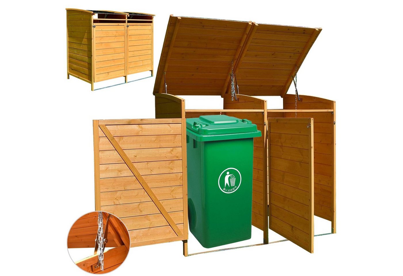 Melko Mülltonnenbox Mülltonnenbox Doppelbox für 2 Tonnen - Braun/Weiß - Holz 240L Zinkdach (Stück), Witterungsbeständig von Melko