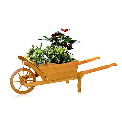 Melko Pflanzschubkarre/Blumenkarre aus Holz, 129 × 45 × 43 cm, braun, Schubkarre Pflankarre Blumenkübel von Melko