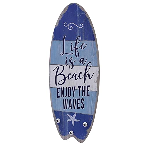 Melko Plankenschild Life is a Beach 100 cm mit Kleiderhaken Surfboard Wandbild aus Naturholz Surfbrett Design Rustikale Wanddekoration für jeden Raum Maritimes Holzbild von Melko