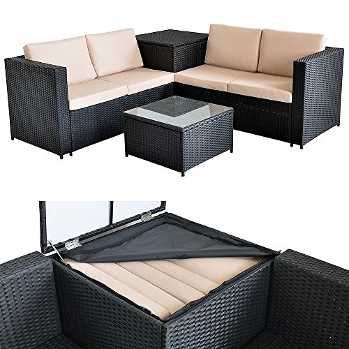 Melko Polyrattan Lounge Ecksofa 185x185CM Sitzgarnitur Balkon Gartenlounge inkl. Auflagebox von Melko