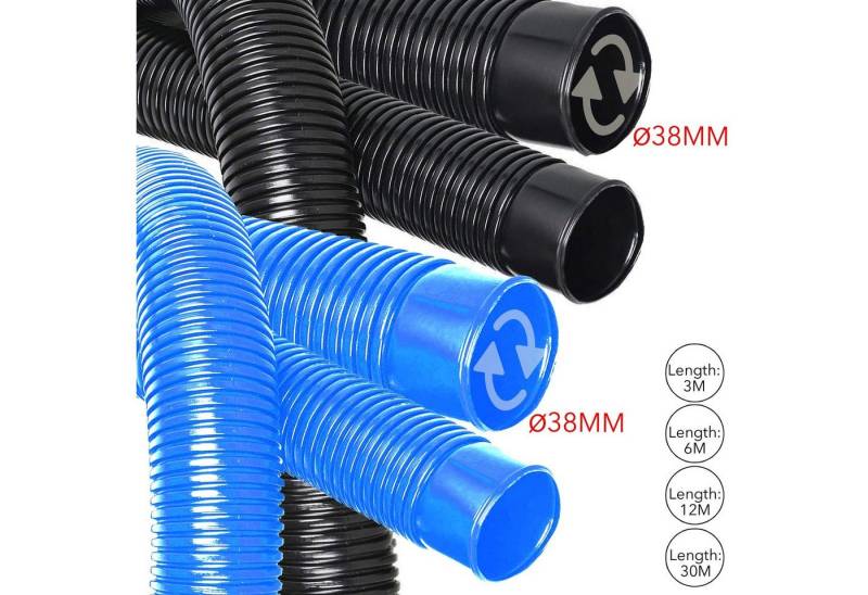 Melko Poolschlauch Schwimmbadschlauch Ø 38mm in Schwarz oder Blau Flexibel Poolschlauch, 1,5 Bar, (Stück), Bessere Passgenauigkeit / Dichtigkeit beim Anschluss an die Muffe von Melko