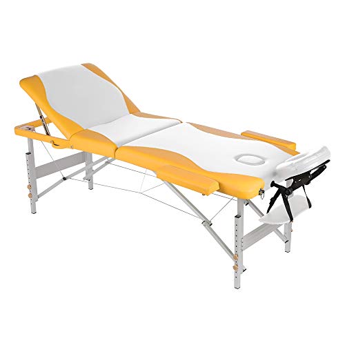 Melko Mobile Massageliege Aluminium Behandlungsliege höhenverstellbar Therapieliege Massagetisch klappbar Weiß/Gelb von Melko