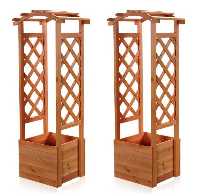 Melko Rankhilfe 2er Set Rosenbogen Pflanzkasten Rankhilfe Holz Braun Spalier Pergola Set, 2 St., 2 Pflanzkasten mit Rankhilfe, Blumenbogen für die verschiedensten Blumen- und Pflanzenarten von Melko