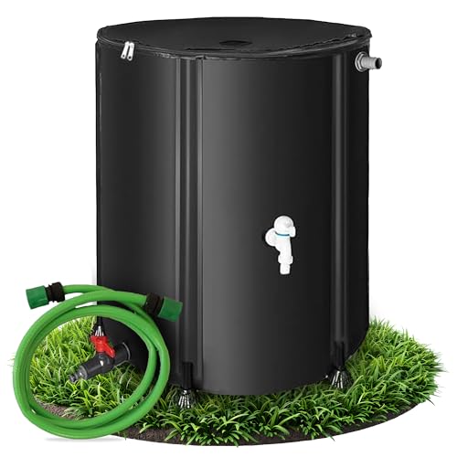 Melko - Regentonne faltbar 100L mit Auslaufhahn, PVC Stützstangen & 2 m Wasserschlauch - Mobiles Regenfass mit Überlaufschutz & Anschluss - Regenwassertonne witterungsbeständig für Gartenbewässerung von Melko