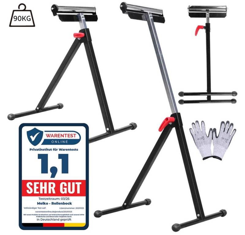 Melko Rollenbock Verstellbarer Rollenständer 66-105cm Rollbock Klappbock Stützbock, 90 kg max. Belastbarkeit, (1-St., inkl. 1 Paar Arbeitshandschuhe), stufenlos einstellbar von Melko
