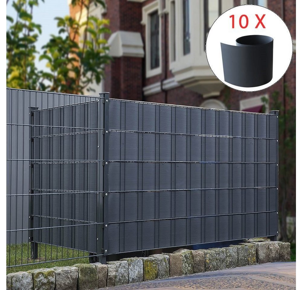Melko Sichtschutzstreifen Sichtschutz 10X Hart PVC Sichtschutzstreifen Zaun Doppelstabmattenzaun, (Stück, 10-St., 10er Set), Formstabil von Melko