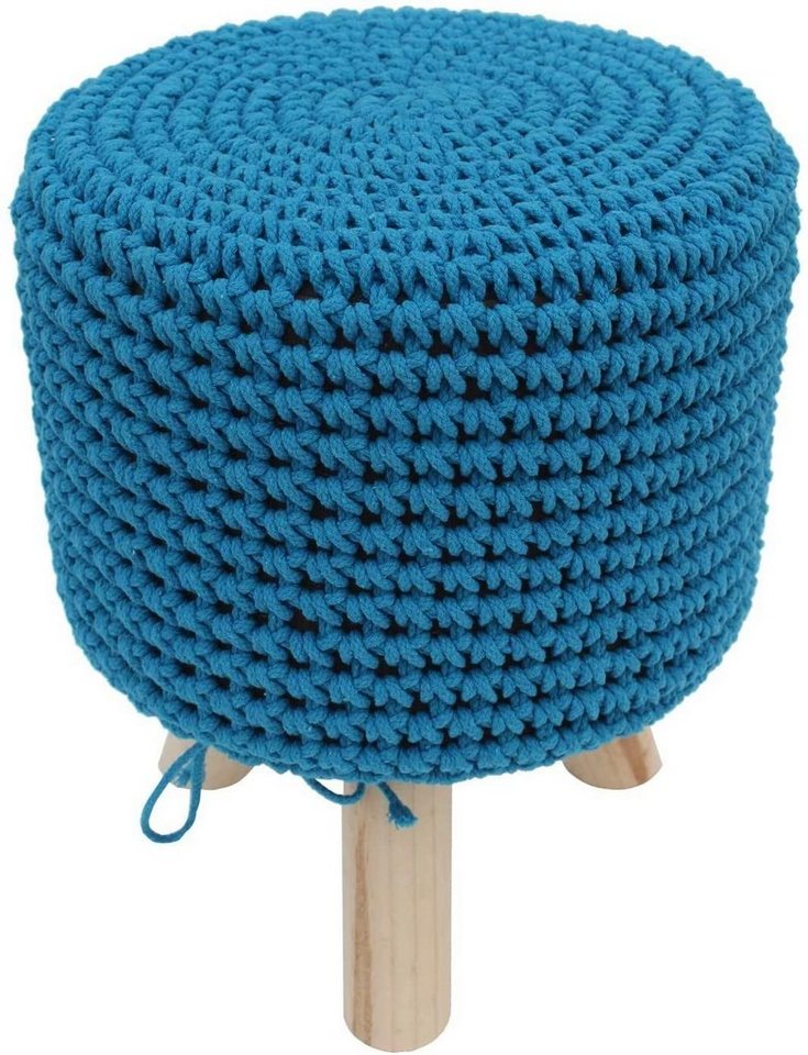 Melko Sitzhocker Sitzpouf Sitzhocker Stoff in Hellblau mit Holzfüßen Strickpolster (Stück), Stylisch und praktisch für Stube, Flur, Gäste- und Kinderzimmer von Melko