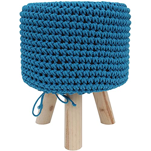 Melko Sitzhocker Sitzpuff Strick Hellblau Strickhocker Strickpolster Sitzpouf Fußhocker rund Pouf Hocker Sitzkissen Bodenkissen von Melko