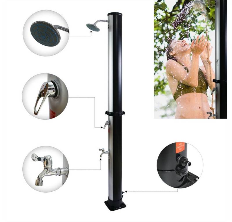 Melko Solardusche Außendusche Gartendusche Solardusche 35L Pooldusche Schwarz Silber, Speicherkapazität: 35 Liter von Melko