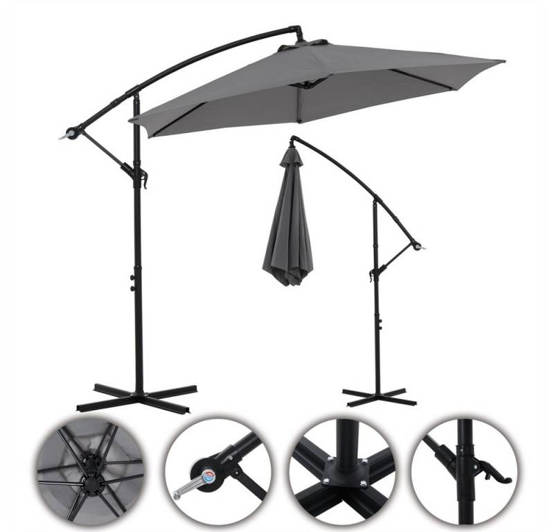 Melko Sonnenschirm Ampelschirm Sonnenschirm Kurbelschirm Ø 300 LED in Beige oder Grau, LxB: 300x300 cm, Stück, LED Beleuchtung von Melko