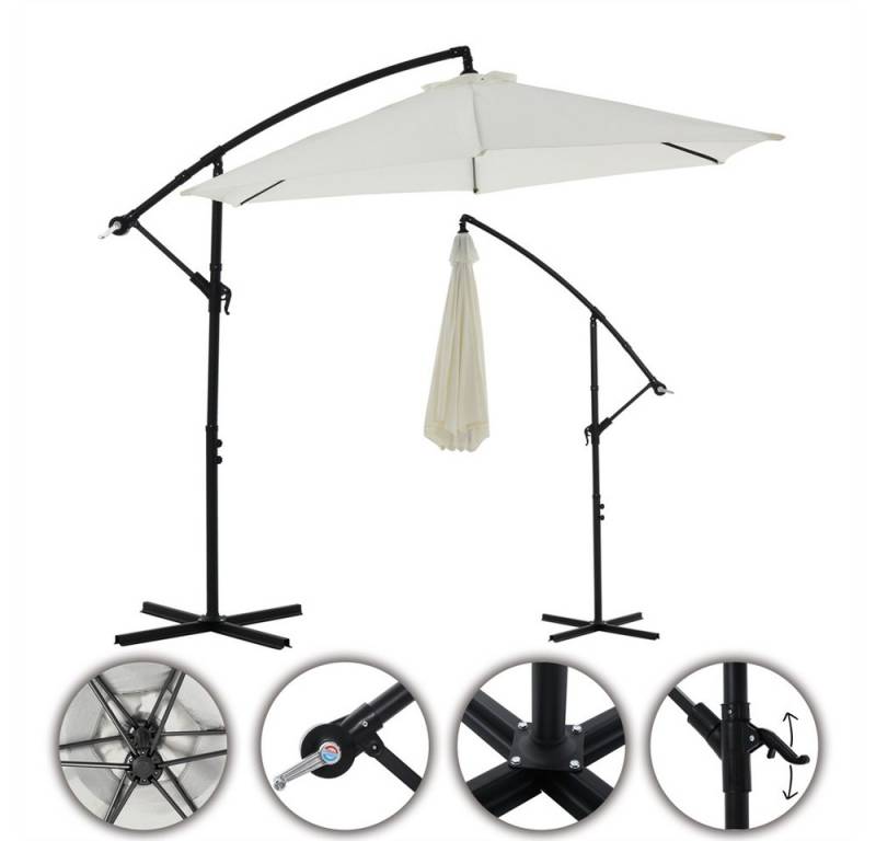 Melko Sonnenschirm Ampelschirm Sonnenschirm Kurbelschirm Ø 300 LED in Beige oder Grau, LxB: 300x300 cm, Stück, LED Beleuchtung von Melko