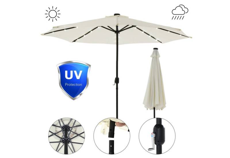 Melko Sonnenschirm Sonnenschirm Markt Ø 3m LED Beleuchtung Strand UV-Schutz Kurbel Balkon, Stück, Widerstandsfähig bei hohen Windstärken von Melko