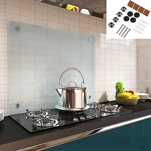 Melko - Spritzschutz Küchenrückwand aus 6 mm ESG-Sicherheitsglas - Anti-spritz Herdblende für Küche, Herd & Fliesen - Hitzebeständige Glasplatte inkl. Befestigungsset & Schrauben - 90x40 cm Milchglas von Melko