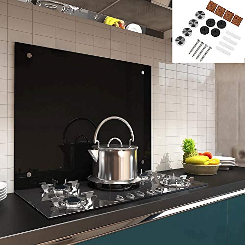 Melko - Spritzschutz Küchenrückwand aus 6 mm ESG-Sicherheitsglas - Anti-spritz Herdblende für Küche, Herd & Fliesen - Hitzebeständige Glasplatte inkl. Befestigungsset & Schrauben - 50x80 cm Schwarz von Melko
