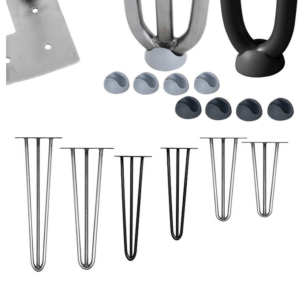 Melko Tischbein Tischgestell Hairpin Tischbeine 4er-Set Schwarz Silber Leg Haarnadelbeine Stahl Tisch Tischkufen Legs Esstisch Harpins Tischbein, Bodenschoner von Melko