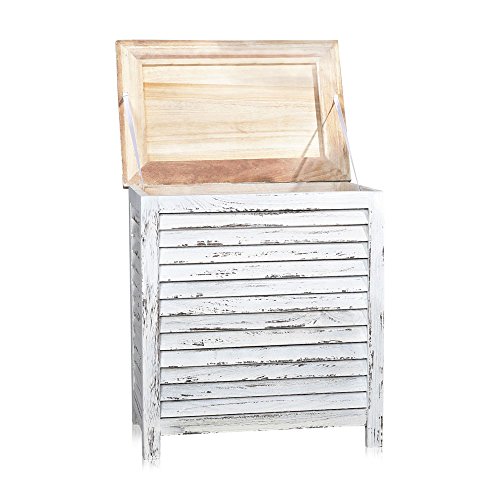 Melko Wäschebox im Shabby Chic in weiß 48 cm x 30 cm x 48 cm (H x B x L) von Melko