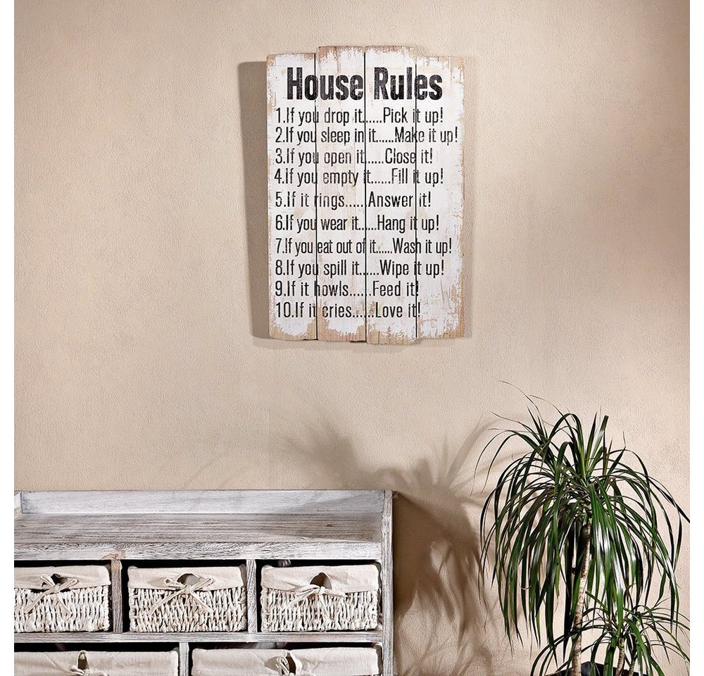 Melko Wandbild Holzschild Wandbild Weiß Holzbild Wandbrett 40x60CM Shabby Chic Look, REGELN (Stück, 1 St), Massivholz von Melko
