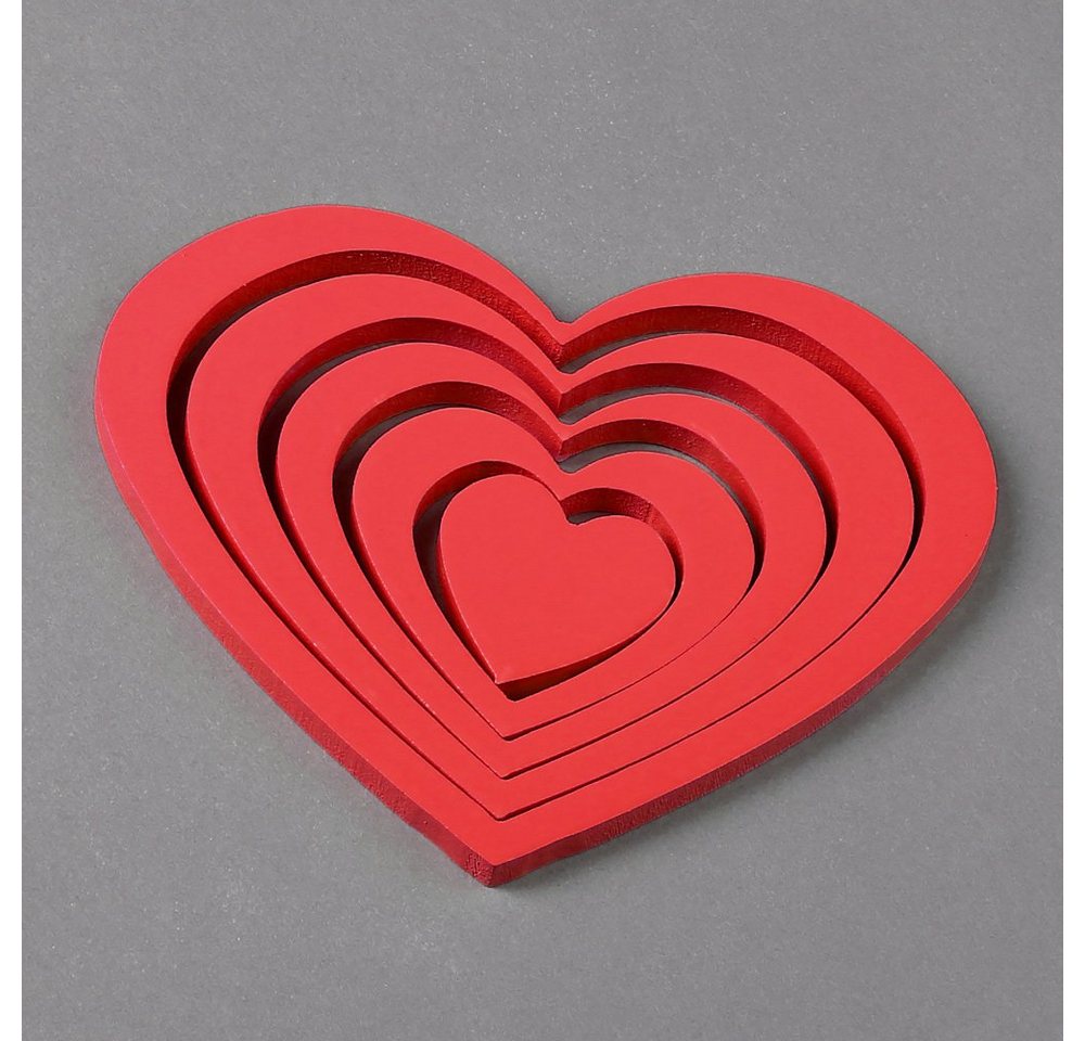 Melko Wanddekoobjekt Wandtattoo Wandaufkleber Herzen in 3D Optik Holz 5tlg. Set Wandbild (Stück), Herzen lassen sich zusammen oder getrennt befestigen von Melko