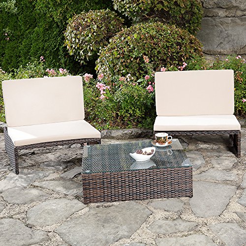 Melko vielseitiges Gartenmöbel-Set – Sonnenliege, Gartenset mit 2 Sessel und Tisch aus Polyrattan, robust und wetterfest, braun von Melko