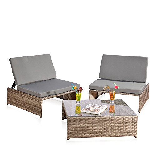 Melko vielseitiges Gartenmöbel-Set – Sonnenliege, Sitzgarnitur mit Tisch aus Gartenset robust und wetterfest, Grau von Melko