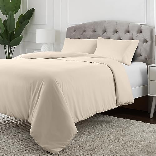 Mellanni 260x220 Bettwäsche - Knopfverschluss und Eckbändern - Mit 2 Kissenbezügen 80x80 cm - (260x220cm, Beige) von Mellanni
