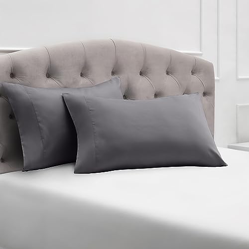 Mellanni Kopfkissenbezug 50x80 2er Set - Mit Umschlagverschluss - Weich und Bügelfrei, Oeko-Tex Zertifiziert - (50x80 cm, Grau) von Mellanni