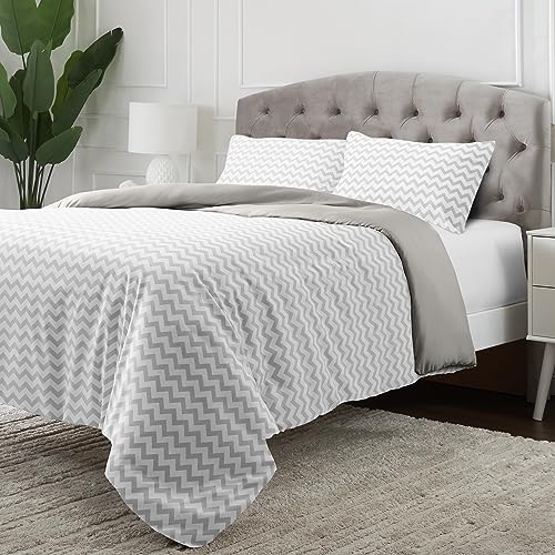 Mellanni Bettwäsche 155x220 - Knopfverschluss und Eckbändern - Mit 2 Kissenbezügen 80x80 cm - (155x220cm, Chevron Grau) von Mellanni
