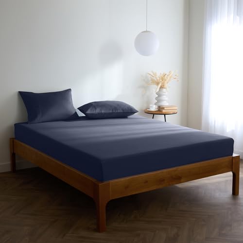 Mellanni Spannbettlaken 140x200cm Boxspringbett - Mikrofaser Spannbetttuch - Spannleintuch Bis 30cm Matratzenhöhe - Weich, Knitterfrei, Rundum Elastisch - (140x200 cm, Marineblau) von Mellanni