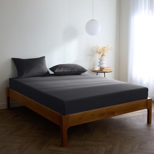 Mellanni Spannbettlaken 180x200cm Boxspringbett - Bis 40cm Matratzenhöhe - Weich, Knitterfrei, Rundum Elastisch - (180x200 cm, Schwarz) von Mellanni