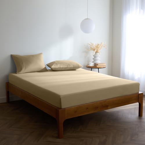 Mellanni Spannbettlaken 90x200cm - Bis 30cm Matratzenhöhe - Weich, Knitterfrei, Rundum Elastisch - (90x200 cm, Beige) von Mellanni