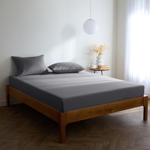Mellanni Spannbettlaken 90x200cm - Bis 30cm Matratzenhöhe - Weich, Knitterfrei, Rundum Elastisch - (90x200 cm, Grau) von Mellanni
