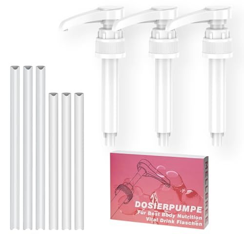 Dosierpumpe Kompatibel mit Best Body Nutrition, 3 Stück Vital Drink Erstazpumpe Wiederverwendbarer Pumpspender mit 3 langen und 3 kurzen Schläuchen für 500ml/1000ml Flaschen von Mellbree