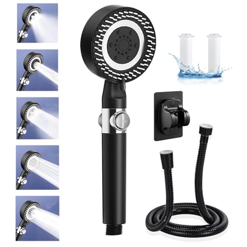 Duschkopf Filter Mit 1.5m Schlauch, Handbrause Wassersparend, Duschkopf Duschbrause Mit 5 Strahlarten Hochdruck, Sparduschkopf, Regendusche, Stoppfunktion, Schwarz, mit 2 PP Filter Duschkopf Filter Mit 1.5m Schlauch, Handbrause Wassersparend, Duschkopf Duschbrause Mit 5 Strahlarten Hochdruck, Sparduschkopf, Regendusche, Stoppfunktion, Schwarz, mit 2 PP Filter von Melldrry